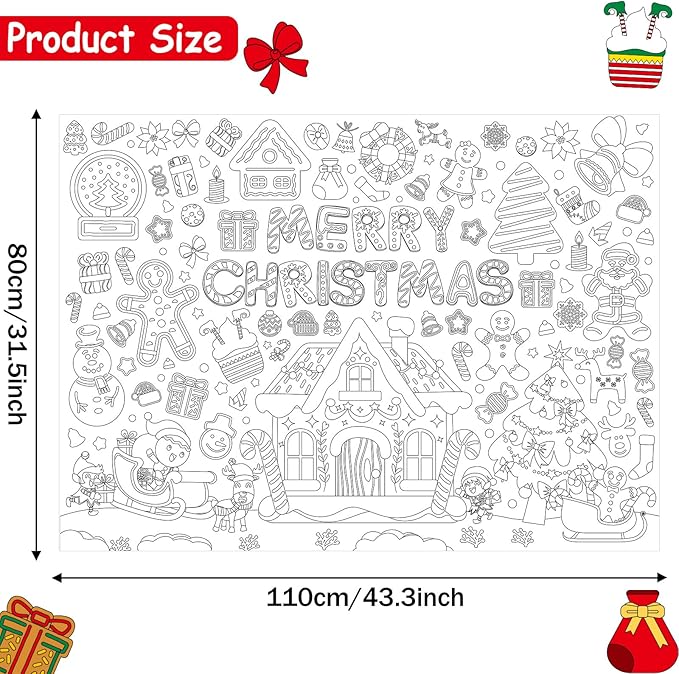 ZOIIWA Christmas Coloring Poster for Kids Giant Coloring Poster Large Gingerbread Man Coloring Tablecloth Jumbo Coloring Books for Kids Classroom Home Birthday Party Supplies Favor 31.4 x 43.3 Inch