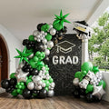 Black green and Silver Balloon Garland Arch Kit 130+ Pieces with green and Silver Stars, Graduation Certificate Graduation Cap GRAD Letters Mylar Balloons for 2025 Graduation Prom Decorations