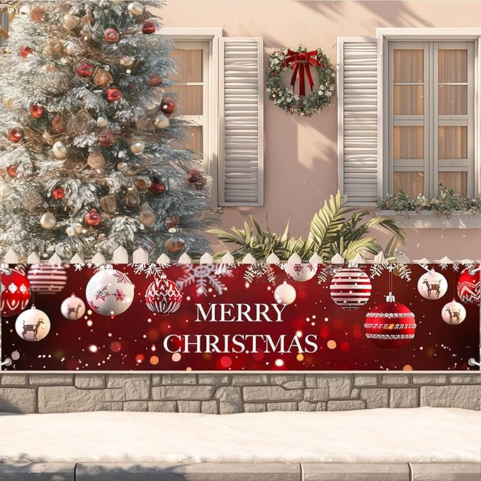 Merry Christmas Banner Christmas Backdrop 78 X 17 Inch Christmas Banner Decorations Christmas Ornament Outdoor Banner For Holiday Decorations Fence Cover Yard Sign Background Photography