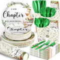 Dandat 350 Pcs Baby Shower Plates Set Baby Shower Party Supplies Serves 50 Tableware Sets Include Plates Napkin Cup Forks Knives Spoons Disposable Dinnerware(Storybook,Green)