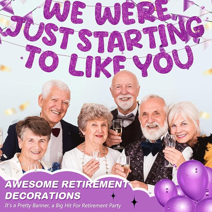 Fulmoon We Were Just Starting to Like You Banner Going Away Party Retirement Sign Farewell Decorations Good Luck Goodbye Moving Graduation Party Supplies and Gifts(Purple)