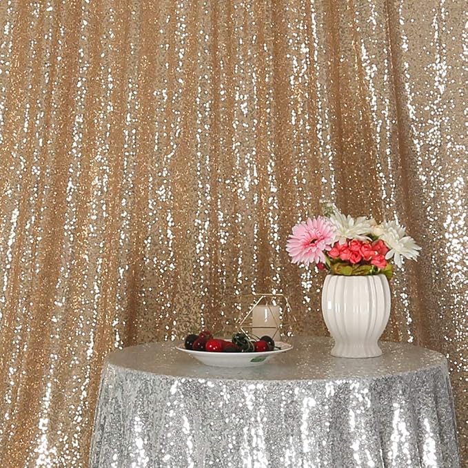 Juya Delight 8ft x 8ft Light Gold Sequin Backdrop Curtain for Party Festival Wedding Photography