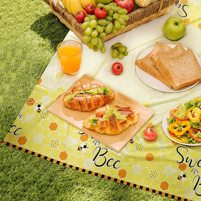 Tatuo 6 Packs Bee Plastic Tablecloths - 54 x 108 Inches Sweet as Can Bee Decorative Table Cover Honey Party Tablecloth Set for Birthday Baby Shower Gender Reveal Party Decorations