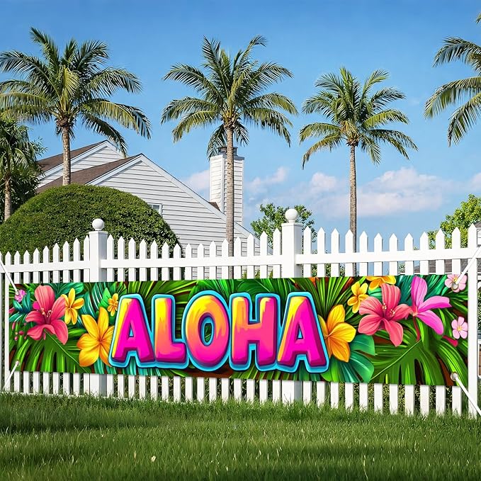 Aloha Backdrop Banner Hello Summer Hawaiian Tropical Theme Supplies Outdoor Banner 118 x 20 inch Party Backdrop Decorations Photo Booth Props Summer Supplies Large Yard Sign