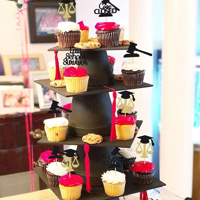 Gyufise 24Pcs 2026 Lawyer Graduation Cupcake Toppers Gold Black Glitter Class Of 2026 Lawyer Grad Cake Toppers Cap Diploma Cupcake Picks 2026 Graduation Theme Party Cake Decorations Supplies