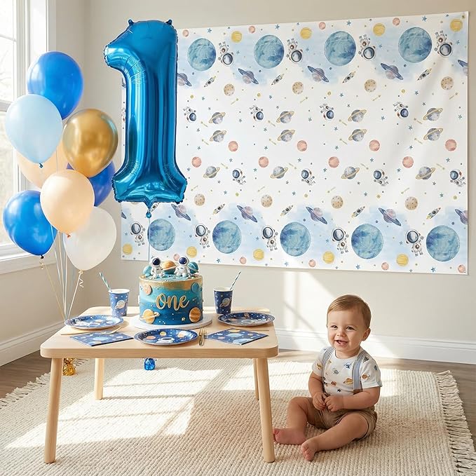 3 Pack First Trip Around The Sun Space Tablecloths, 54 x 108 Inch Outer Space Themed Tablecloth Waterproof Rectangle Star Party Table Cover for 1st Birthday Baby Shower Home Party Decorations