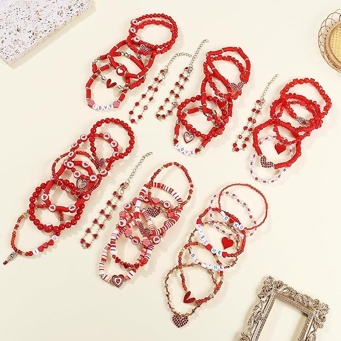 Cooluckday 36 Pcs Holiday Heishi Surfer Bracelets for Women Bulk Easter Mother's Day Christmas St. Patrick's Day Mardi Gras Bracelet Stackable Stretch Friendship Bracelets Set