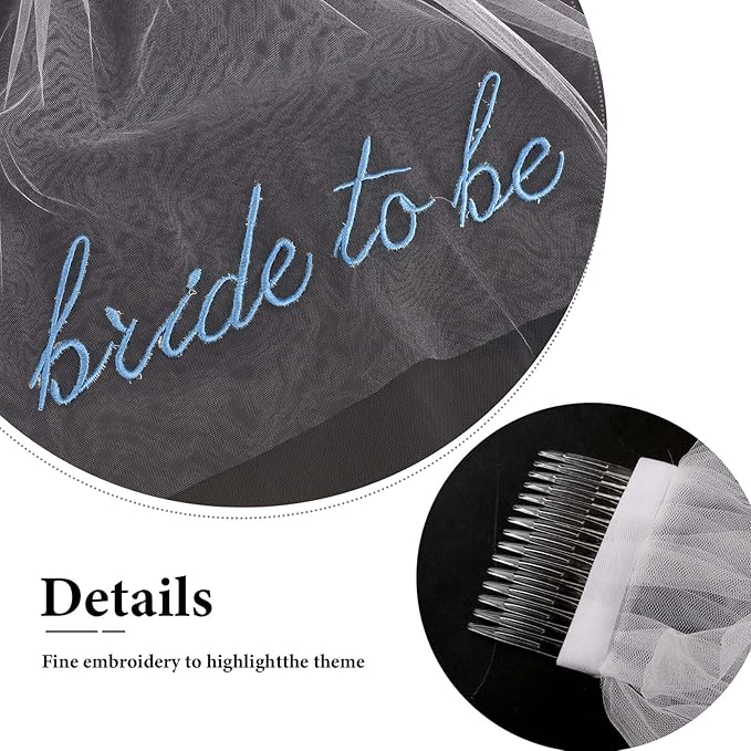 Chanaco Bride to Be Veil Bachelorette Party Accessories Bridal Shower Decorations Short Veils with Comb Favors Wedding Gifts (white blue)