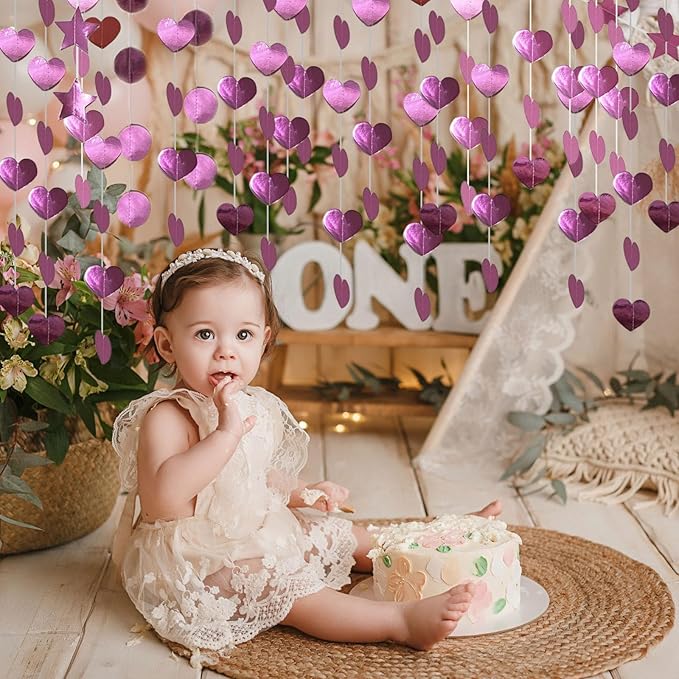 Pink Dot Heart Star Streamers 19.8 Feet Paper Garlands Glitter Disco Garland Hanging Banner for Birthday Homecoming Classroom Mothers Day Wedding Engagement Birthday Party Supplies
