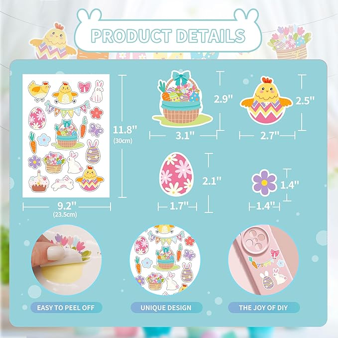 Party Spot! 60 pcs Easter Party Decorations Kit, "Happy Easter" Banner,Easter Centerpiece,Table Decorations,Hanging Swirls,Stickers,Tablecloth,Easter Party Supplies Indoor,Bunny Party