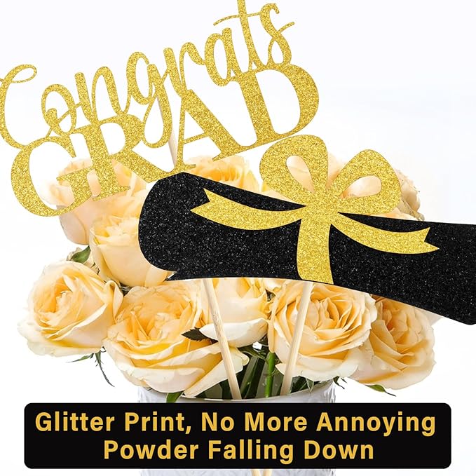Graduation Decorations 2026, 16 PCS Black Gold Graduation Centerpieces for Tables, Double-Sided Table Toppers Centerpieces, Class of 2026 Grad Party Decorations 2026