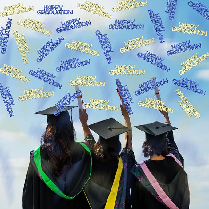 Blue Gold Happy Graduation Confetti Class of 2026, 120 PCS Glitter Graduation Decorations 2026, Grad Confetti for Grad Party Decorations.