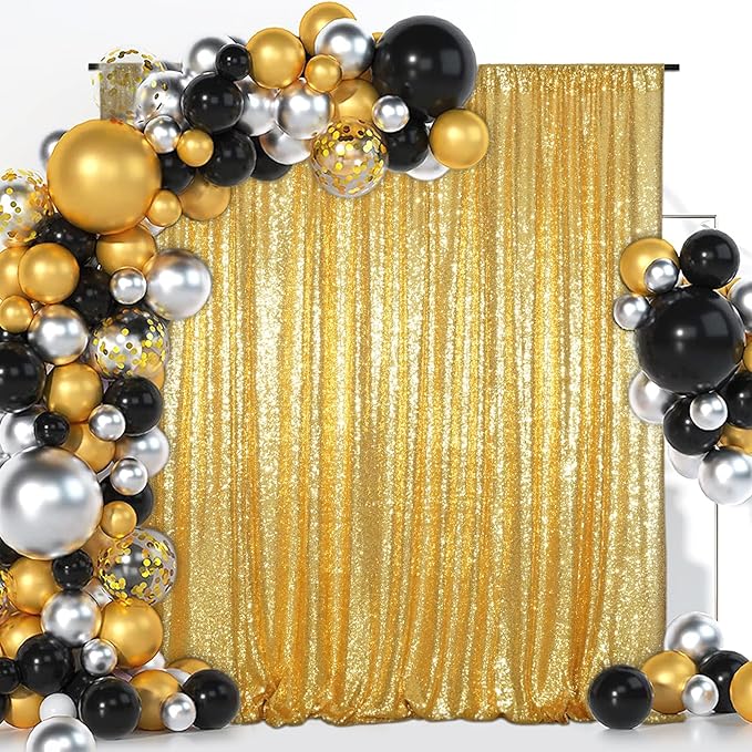 Juya Delight 6ft x 8ft Gold Sequin Backdrop Curtain Glitter Photo Booth Backdrops for Party Wedding Photography Decorations