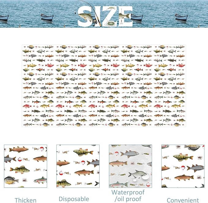 4 Pack Fish Tablecloths, Fishing Birthday Party Decorations, Gone Fishing Plastic Tablecloths for Bass Ofishally One Birthday Decorations, 54" × 108"