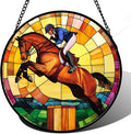 Stained Glass Window Hanging Equestrian Sports Large 11.8" - Horse Suncatcher Door Garden Sunroom Sun Catcher Home Decor Birthday Christmas for Mom Men Woman Nana