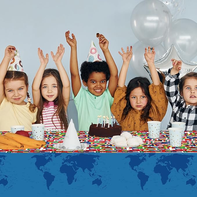 6 Pieces International Flag Tablecover World Flag Party Tablecloth Decorations Disposable Plastic Table Cover Birthday Party Decor Supplies Favors Outdoor Indoor