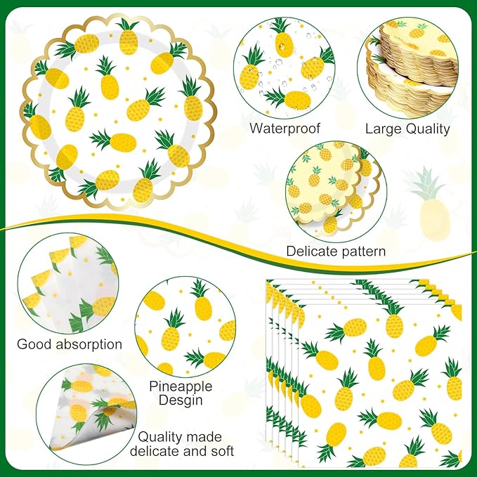 Ceenna 452 Pcs Pineapple Party Supplies for 50, Summer Fruit Paper Plates Napkins Cups Tablecloth Cutlery Straw Yellow Disposable Tableware for Birthday Bridal Baby Shower Wedding Party Decoration