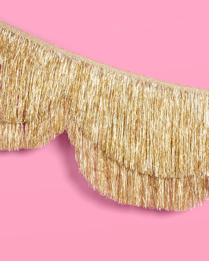 xo, Fetti Gold Scalloped Layered Fringe Banner - 5 Ft. | Bachelorette Party Decorations, Birthday Party Decor, HBD Decor, Photo Booth Banner Backdrop