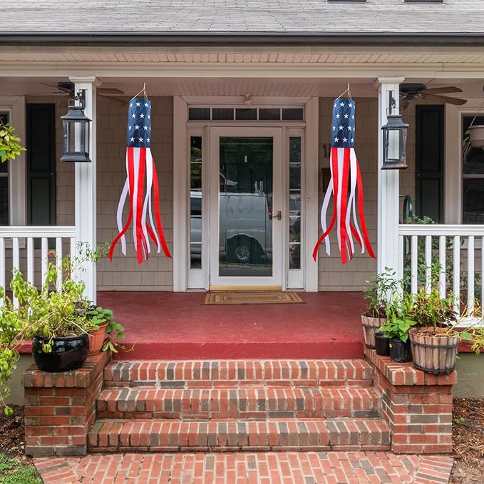 HOOSUN 4th Of July Decorations,40 Inch American Windsock,American Wind Socks for Outside Heavy Duty,Patriotic Memorial Day Decor USA Flag Windsocks With Embroidered Stars,Red White and Blue Windsock