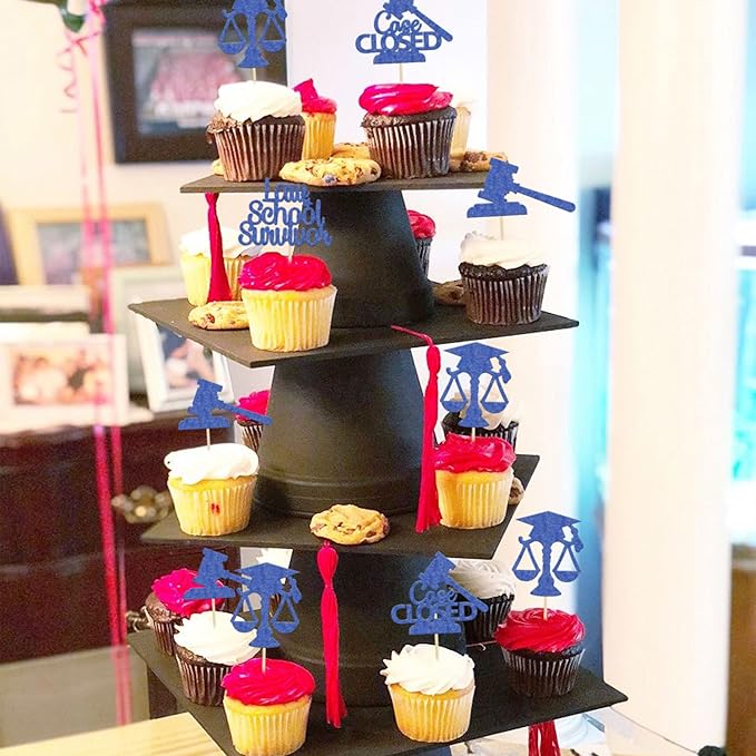 Gyufise 24Pcs 2026 Lawyer Graduation Cupcake Toppers Blue Glitter Class Of 2026 Lawyer Grad Cake Toppers Cap Diploma Case Closed Cupcake Picks 2026 Graduation Theme Party Cake Decorations Supplies