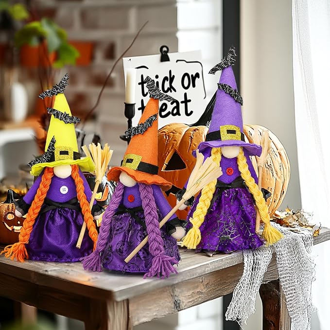 Lovinland Halloween Decorations - Halloween Decor - 3PCS Witch Plush Gnomes - Cute Hocus Pocus Decorations for Home, Indoor, Office, Table, Party Clearance