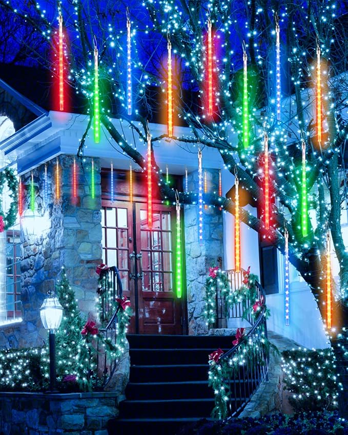 iBaycon 20 Tubes 480 LED Meteor Shower Rain Lights, 11.8 inches Cascading Icicle Lights Waterproof Outdoor, Connectable Falling Raindrop Lights with Timer for Holiday Party Christmas Decorations