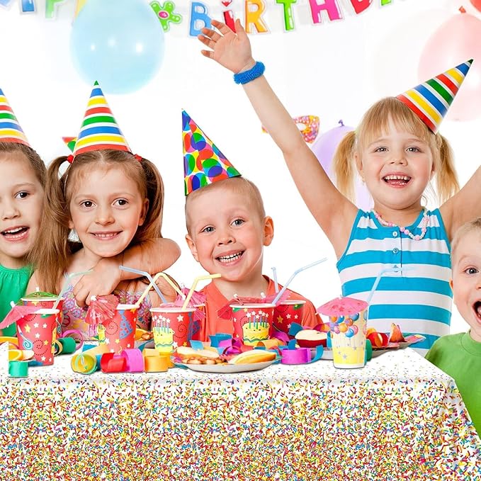 3 Pieces Confetti Sprinkles Birthday Tablecloth for Happy Birthday Decoration Plastic Disposable Rectangle Sprinkles Party Table Covers for Kids Two Sweet Donut Weddings Party Favors, 54 x 108 Inches