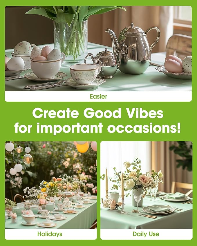 Pureegg Plastic Table Cloth Disposable 6 Pack, 54 x 108 Inch Table Cloths, Easter Party, Decorative Tablecloths, Rectangle, Light, Pastel Plastic Cover, Waterproof, Sage Green