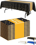 Graduation Decorations Table Cloth for Rectangle Table and Table Runner Set - 12+12 Pack, Black and Gold Plastic Tablecloth Disposable for Birthday, Wedding, Baby Shower, New Year