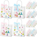 Henoyso 24 Pcs Easter Clear Gift Bags with Handles Plastic Treat Goodie Candy Bags Reusable PVC Party Favor Tote with Ribbon for Easter Birthday Party Gift Wrapping, 7.8 x 7.8 x 3.1 Inches
