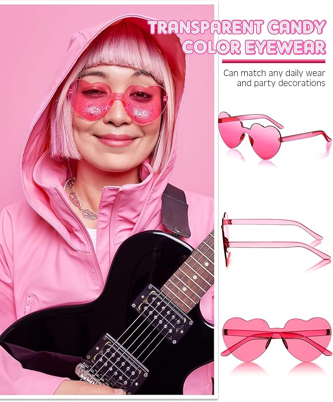Frienda 20 Pairs Heart Shaped Sunglasses Rimless Candy Color Glasses for Women Men Party Favor