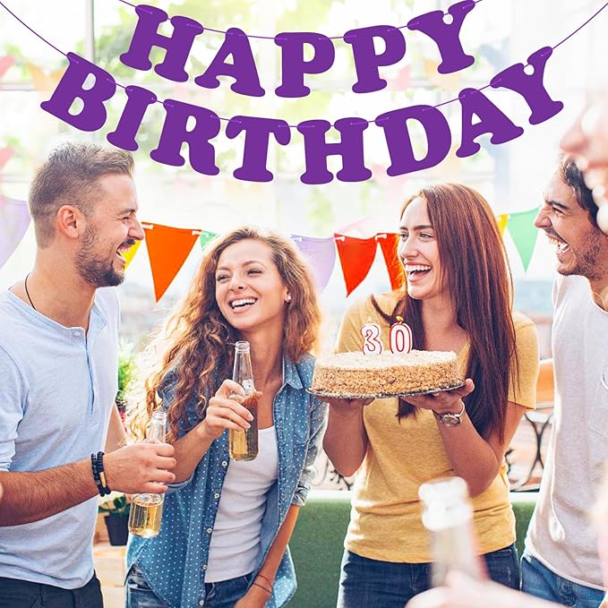 Purple Happy Birthday Banner Sign Birthday Backdrop Party Supplies for Kids Boys Girls Birthday Party Decorations