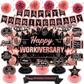 Happy Work Anniversary Decorations Rose Gold Happy Workiversary Banner Honeycomb Centerpieces Hanging Swirls Tissue Paper Pompoms Sash Set for Women Office Employee Worker Appreciation Party Supplies