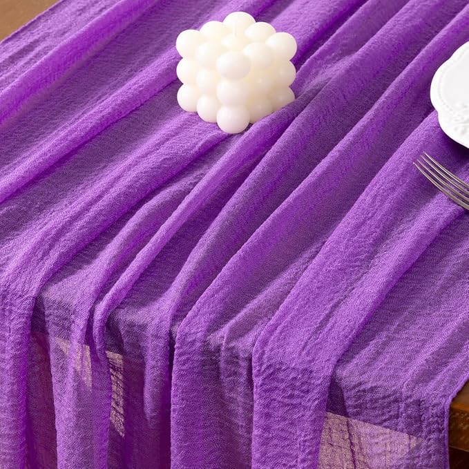 Socomi 6pcs Purple Easter Spring Cheesecloth Table Runner Gauze 120 Inch Rustic Boho Cheese Cloth Runner for Wedding Party Baby Bridal Shower Centerpiece Decoration Holiday Home Decorations