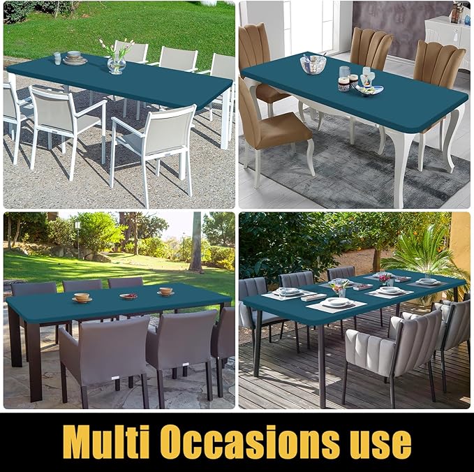 Smiry 2 Pack Rectangle Picnic Table Cloth, Waterproof Elastic Fitted Tablecloths, Washable Polyester Rectangular Patio Table Cover for Camping, Indoor and Outdoor (Peacock Blue, 30"x96")