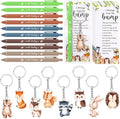 Highergo 100 Pcs Baby Shower Party Favors Bulk 50 Animal Keychains 50 Ballpoint Pens with Thank You Cards Gender Reveal Gift for Guest Baby Shower Souvenir Prize(Woodland)