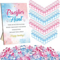 Thyle 51 Pcs Gender Reveal Pacifier Hunt Baby Shower Games Pink Blue Gender Reveal Game Decoration Include Hunt Sign and 50 Acrylic Pacifiers for Baby Shower Game Gift Set Boy or Girl Party Decoration