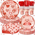 168PCS Red Love Heart Party Supplies for Valentines,Galentines Disposable Paper Plates Napkins Cups Cutlery for 24 Guest,Love Party Tableware for Anniversary Wedding Engagement Birthday Baby Shower
