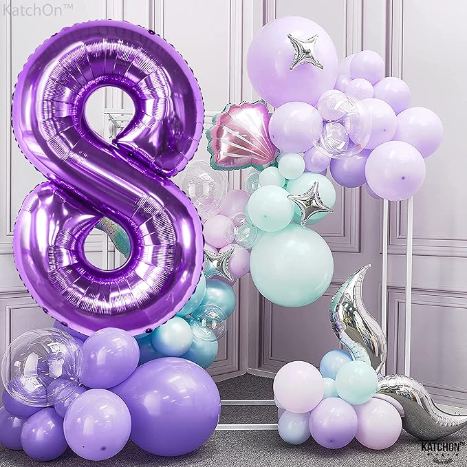 KatchOn, Giant Purple 8 Balloon Number - 40 Inch | Number 8 Balloon For Girls | Mermaid Party Decorations | 8th Birthday Decorations for Girls | 8 Birthday Balloon For Anniversary Decorations