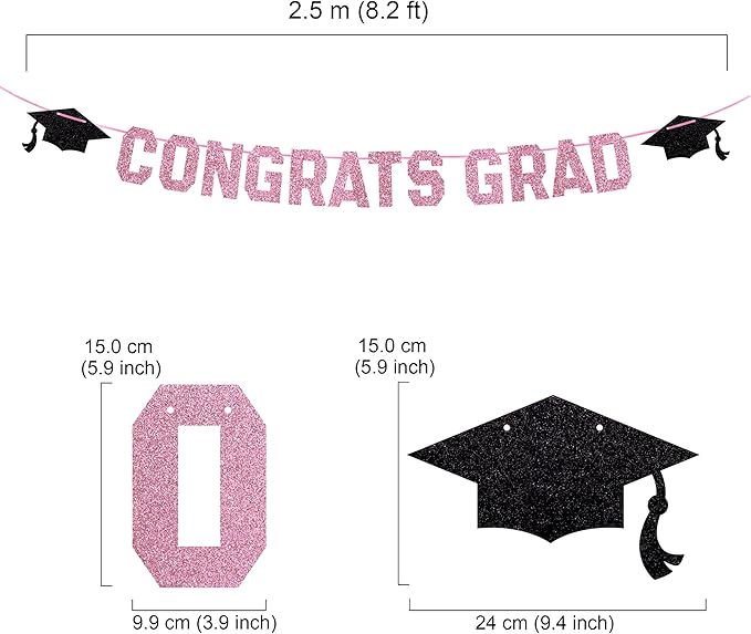 Class of 2025 Graduation Theme Party Decoration Banner, Congrats Grad Banner, Black Glitter Graduation Banner, 2025 Black Congratulations Grad Party Decorations (Pink, Need DIY)