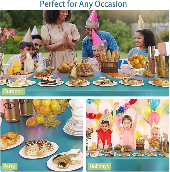 4 Pack Iridescent Plastic Tablecloths Disposable Table Cover Sparkly Foil Table Cloth for Rectangle Tables Party Decorations Birthday Princess Bridal Wedding Christmas Blue, 54 x 108 Inch