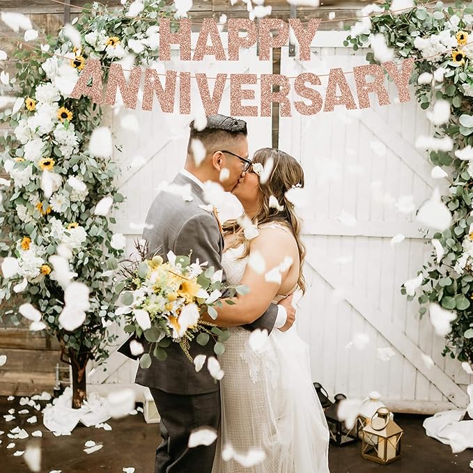 BEISHIDA 116 PCS A-Z DIY Letter Banner Kit Make Your Own Banner Glitter Rose Gold Including 111 Letters and Numbers 3 Rope and 2 Threading Device,Customized for Birthday Graduation Wedding Party Decor