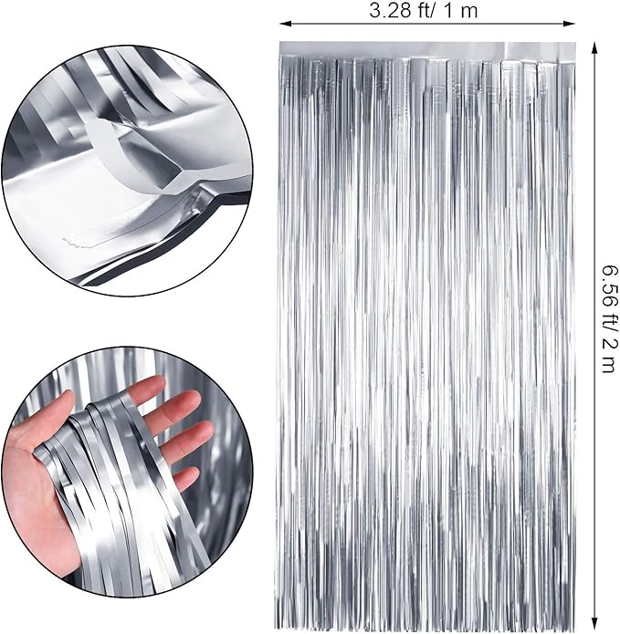 Sumind 4 Packs Photo Booth Backdrops Foil Curtains Metallic Tinsel Backdrop Curtains Door Fringe Curtains for Wedding Birthday Christmas Halloween Disco Party Favour Decorations (Matt Silver)