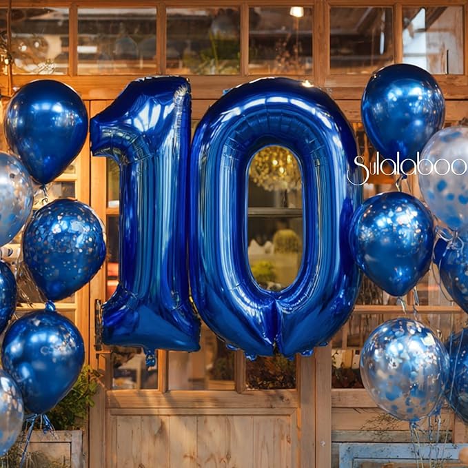 40Inch Navy Blue Number 10 Balloon Large Helium Royal Blue Number Balloons 0-9 Giant Digital 10th Foil Mylar Big Party Balloon for Boy Birthday Party Anniversary Graduation Decorations
