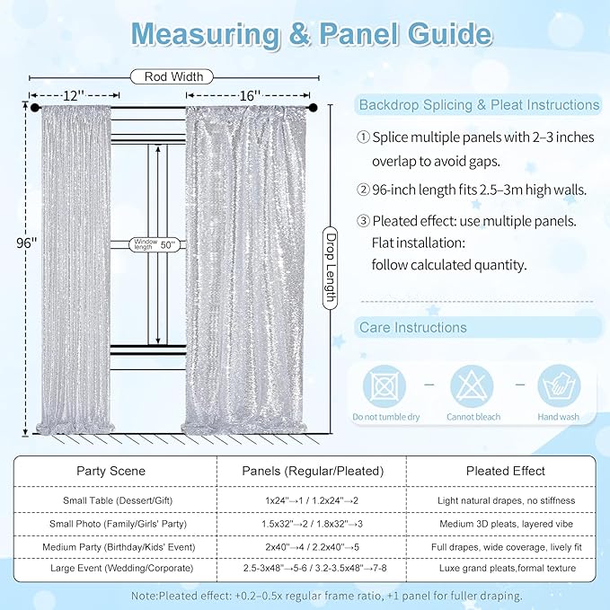 2FTx8FT Silver Glitter Sequin Curtain for Party Photography Backgrounds Wedding Backdrops Set of 4 Panels