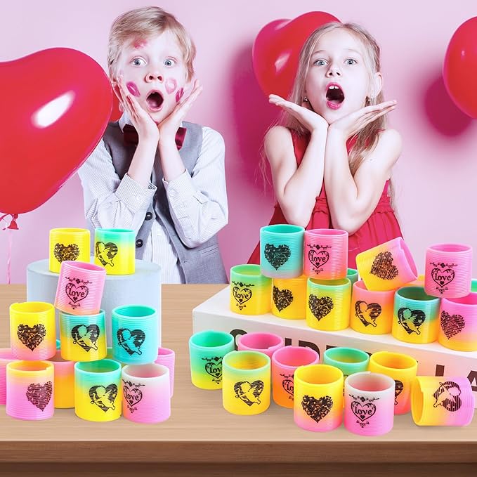 36 Packs Spring Rainbow Magic Fidget Stress Coil Mini Springs Bulk Toys Valentine's Day Wedding Party Favor Goodie Bag Stuffers For Kids Boys Girls (Love)