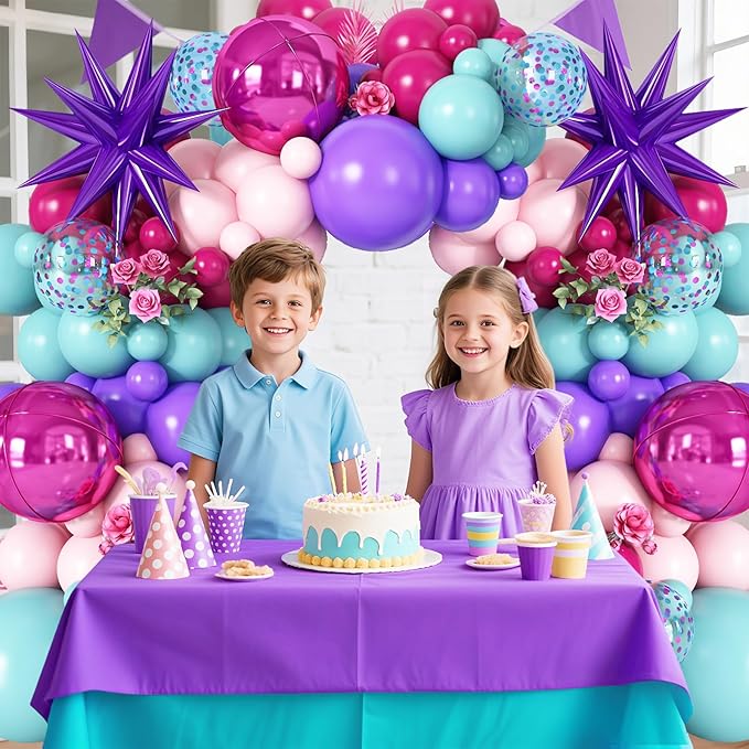 Pink and Teal Blue Balloon Arch Garland Kit with Purple Star Foil Balloons Hot Pink 4D Round Balloons for Birthday Baby Shower Wedding Anniversary Party Decorations