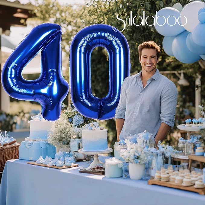 40Inch Navy Blue Number 40 Balloon Large Helium Royal Blue Number Balloons 0-9 Giant Digital 40th Foil Mylar Big Party Balloon for Boy Birthday Party Anniversary Graduation Decorations