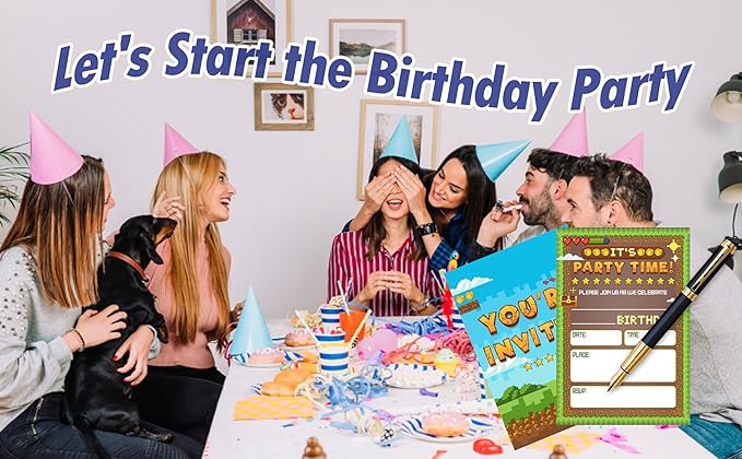 CLIRBE Games Birthday Party Invitations, Funny Birthday Invitations For Brother Bro Teen Boys Girls, 20 Invites Cards With 20 Envelopes, Party Supplies Favors -H10