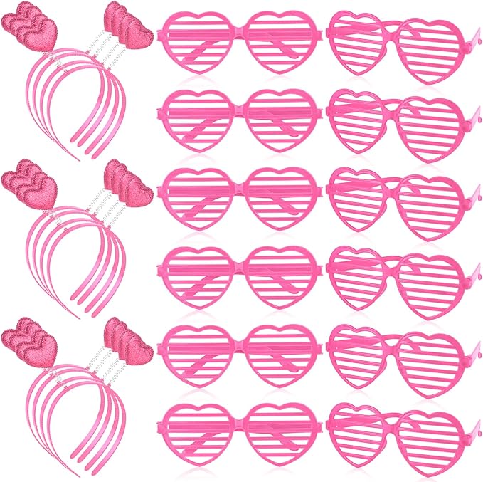 24 Pcs Valentines Heart Head Boppers Headbands and Heart Shape Sunglasses Party Supplies